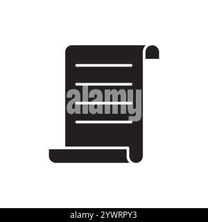 Symbol „Papier scrollen“. Minimal gerolltes Dokument. Schwarze Vektorgrafik. Einfache flache Form. Stock Vektor