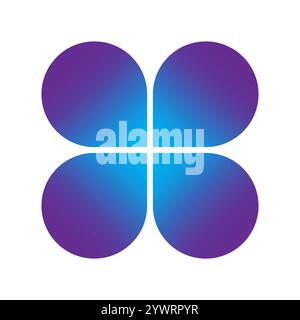 Verlaufende Blütenform. Violette und blaue Blüten. Abstraktes Vektordesign. Modernes geometrisches Emblem. Stock Vektor