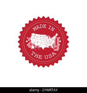 Vektor-flaches rundes rotes Retro-Logo mit amerikanischer Karte Silhouette und in den usa gemachter Text isoliert auf weißem Hintergrund Stock Vektor