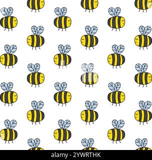 Nahtloses Muster des Vektors der Hand gezeichneten Kritzelskizze farbige Hummel lokalisiert auf weißem Hintergrund Stock Vektor