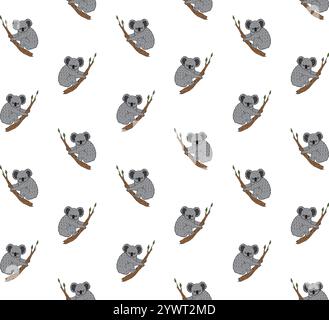 Nahtloses Vektor-Muster von Hand gezeichneter Kritzelskizze farbiger Koala isoliert auf weißem Hintergrund Stock Vektor
