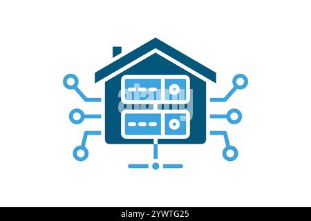Data Warehouse-Symbol. Symbolstil durchgehend. Zugehörige Symbole. Abbildung des Vektors der Netzwerkelemente Stock Vektor