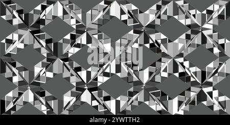Abstrakter Hintergrund aus schwarzem und weißem 3D-geometrischem nahtlosem Muster. Optische Illusion 3D-Formen. Abbildung Vektor 10 EPS. Stock Vektor