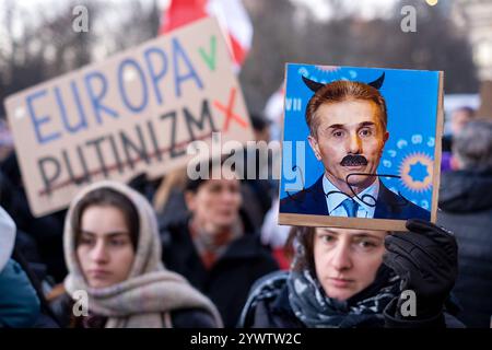 Georgier protestiert in Berlin gegen die Entscheidung der georgischen Regierung, die Verhandlungen über den Beitritt zur Europäischen Union aussetzen. Zum Protest hatte die pro-europäische NGO Georgisches Zentrum im Ausland GZA aufgerufen. / Georgier protestieren in Berlin gegen die Entscheidung der georgischen Regierung, die EU-Beitrittsverhandlungen auf Eis zu legen. Die pro-europäische NGO Georgian Center Abroad GZA hatte zu dem Protest aufgerufen. Schnappschuss-Fotografie/K.M.Krause *** Georgier protestieren in Berlin gegen die Entscheidung der georgischen Regierung, die EU-Beitrittsverhandlungen der pro-europäischen NGO G auf Eis zu legen Stockfoto