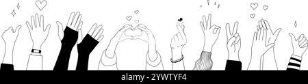 Kritzelskizze Hände hoch Gesten Comic Icons Silhouetten Vektor Set. Stock Vektor