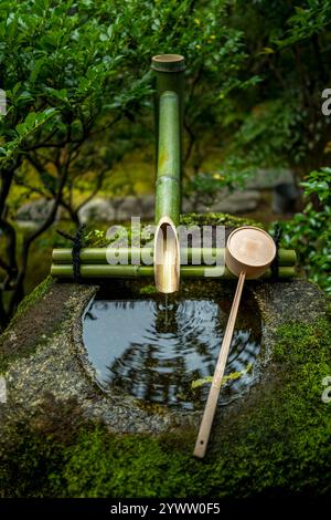 Ein Chōzu-ya oder Temizu-ya, ein Wasseraufbereitungsbrunnen, der in vielen japanischen Schreinen gefunden wurde, Stockfoto