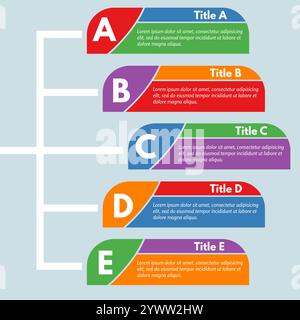 Fünf-Schritte-Infografik-Designelemente. Schritt-für-Schritt-Infografik-Designvorlage. Vektorabbildung Stock Vektor