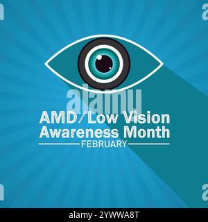 AMD Low Vision Awareness Monat. Februar. Urlaubskonzept. Vorlage für Hintergrund, Banner, Karte, Poster mit Textbeschriftung. Vektorabbildung Stock Vektor