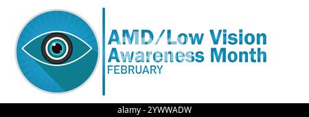 AMD Low Vision Awareness Monat. Februar. Geeignet für Grußkarten, Poster und Banner. Vektorabbildung. Stock Vektor