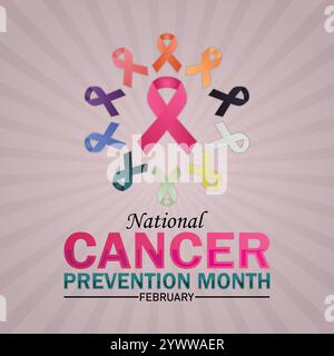 National Cancer Prevention Month. Februar. Urlaubskonzept. Vorlage für Hintergrund, Banner, Karte, Poster mit Textbeschriftung. Vektorabbildung Stock Vektor