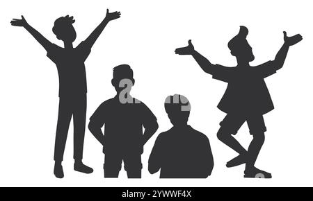 Mann steht und tanzt Silhouette. Junge Männliche Gruppe Vektor. Vorderansicht Der Männlichen Silhouette. Stock Vektor