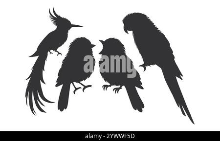 Silhouette Des Wildtiervogels. Wunderschönes Vogelelement. Elegante Silhouette Mit Vogelmotiv. Stock Vektor