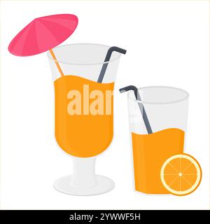 Frischer Orangensaft Glasvektor. Saftglas mit Orangenscheiben. Köstlicher Saft. Stock Vektor