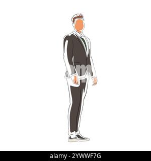 Geschäftsmann stehend, isolierte Vektorlinie Kunst flache Entwurfsillustration. Mann im Anzug Stock Vektor