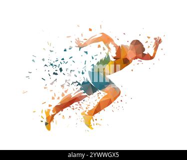 Lauf, laufender Mann, Sprinter, isolierte, niedrige polygonale Vektor-Illustration. Läufersportler, geometrische Zeichnung Stock Vektor