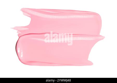 Zusammensetzung von rosa Creme- oder Lippenstiftabstrichen auf leerem Hintergrund. Schönheitsprodukt, kosmetische Texturen. Stockfoto