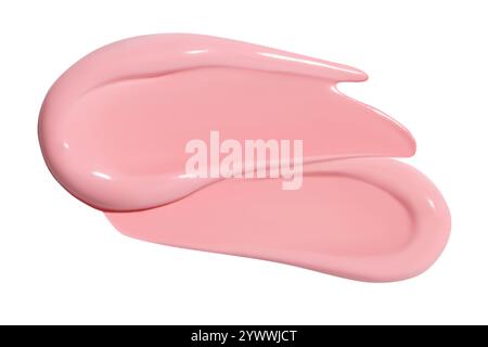 Zusammensetzung von rosa Creme- oder Lippenstiftabstrichen auf leerem Hintergrund. Schönheitsprodukt, kosmetische Texturen. Stockfoto