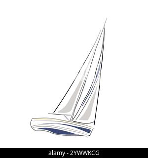 Yacht, Regatta, Segeln, Line Art isolierte Vektor-Illustration, Hand zeichnen Wassersport Stock Vektor