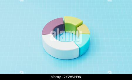 3D-Ringdiagramm mit farbenfrohen Segmenten. Informationsgrafik. Finanzielle Visualisierung. 3D-Rendering-Abbildung Stockfoto