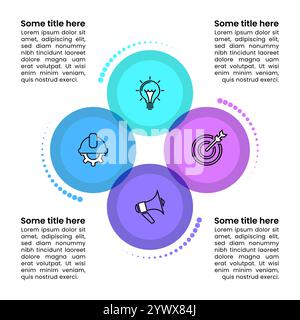 Infografik-Vorlage mit Symbolen und 4 Optionen oder Schritten. Kreise in einer Schleife. Kann für Workflow-Layout, Diagramm, Banner und Webdesign verwendet werden. Vektorillustr Stock Vektor