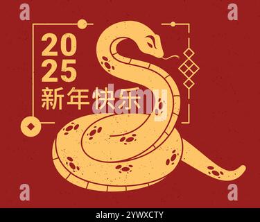 Frohes Chinesisches Neujahr 2025. Vektorbanner oder Grußkarte. Zodiac-Schlange ist das Symbol des Neujahrs. Traditionelle chinesische Rot- und Goldfarben. Stock Vektor