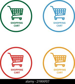 Farbige runde Warenkorbtasten auf weißem Hintergrund. Stock Vektor