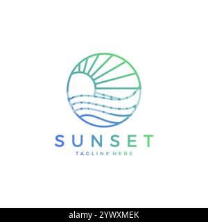 Vorlage für Sunset Sun Wave Logo. Universelles kreatives Premium-Symbol. Sonnensymbol Stock Vektor