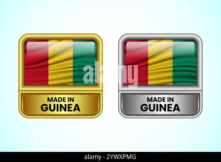 Hergestellt in Guinea, Symbol in Gold und Silber. Flaggensymbolgruppe für Unternehmen Stock Vektor