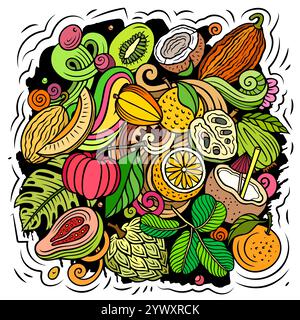 Exotische Früchte Karikaturvektorkritzelillustration Stock Vektor