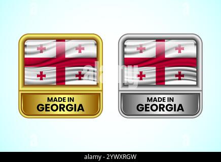Hergestellt in Georgia, ist das Label in Gold und Silber erhältlich. Flaggensymbolgruppe für Unternehmen Stock Vektor