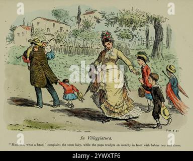 In VilleggiatuRa North Italian Folk; Sketches of Town and Country Life handkolorierte Illustration von Randolph Caldecott (22. März 1846 – 12. Februar 1886) war ein britischer Künstler und Illustrator, veröffentlicht 1878 Stockfoto
