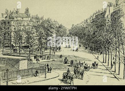 Le Boulevard de la Madeleine in Paris 1900 illustriert von Thomas R. MacQuoid, Thomas Robert Macquoid, R.I.; er war Aquarellmaler und Zeichner in Schwarz-weiß Stockfoto