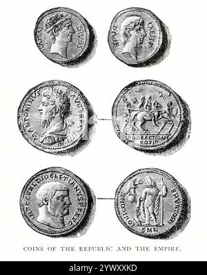 Coins of the Republic and the Empire from Book VIII the Römer from Band 3 of Ridpath's Universal History : ein Bericht über den Ursprung, den primitiven Zustand und die ethnische Entwicklung der großen Rassen der Menschheit und über die wichtigsten Ereignisse in der Entwicklung und dem Fortschritt des zivilisierten Lebens unter Menschen und Nationen, aus neueren und authentischen Quellen mit einer vorläufigen Untersuchung über die Zeit, den Ort und die Art des Beginns von Ridpath, John Clark, 1840-1900, veröffentlicht 1897 Stockfoto