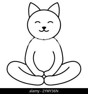 Meditierende Katze in Lotus Pose – Simple Outline Vector Doodle Stock Vektor