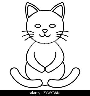 Meditierende Katze in Lotus Pose – Simple Outline Vector Doodle Stock Vektor