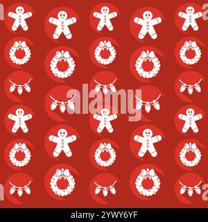 Lebkuchen, Kranz und Weihnachtsbeleuchtung Muster Vektor Stock Vektor