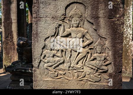 Kambodscha, 25.02.2024, Siem Reap, Angkor Tempel, Angkor VAT, Khmer, Ruinen, Skulptur, Foto von Jean-Yves Bardin Stockfoto