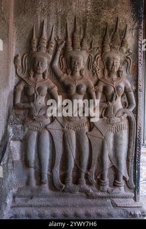 Kambodscha, 25.02.2024, Siem Reap, Angkor Tempel, Angkor VAT, Khmer, Ruinen, Skulptur, Foto von Jean-Yves Bardin Stockfoto