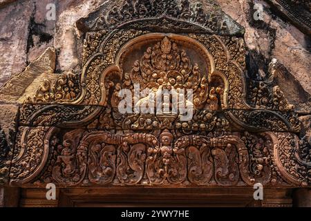 Kambodscha, Kambodscha, 26.02.2024, Siem Reap, Angkor-Tempel, Benteay Srei, Lady Temple, Khmer, Ruinen, Ruinen, Foto von Jean-Yves Bardin Stockfoto