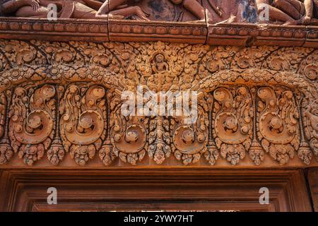 Kambodscha, Kambodscha, 26.02.2024, Siem Reap, Angkor-Tempel, Benteay Srei, Lady Temple, Khmer, Ruinen, Ruinen, khmer, Foto von Jean-Yves Bardin Stockfoto