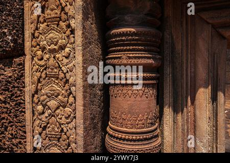 Kambodscha, Kambodscha, 26.02.2024, Siem Reap, Angkor-Tempel, Benteay Srei, Lady Temple, Khmer, Ruinen, Ruinen, khmer, Foto von Jean-Yves Bardin Stockfoto