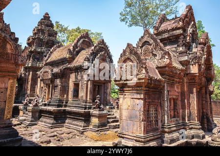 Kambodscha, Kambodscha, 26.02.2024, Siem Reap, Angkor-Tempel, Benteay Srei, Lady Temple, Khmer, Ruinen, Ruinen, khmer, Foto von Jean-Yves Bardin Stockfoto