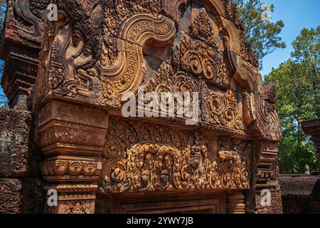 Kambodscha, Kambodscha, 26.02.2024, Siem Reap, Angkor-Tempel, Benteay Srei, Lady Temple, Khmer, Ruinen, Ruinen, khmer, Foto von Jean-Yves Bardin Stockfoto