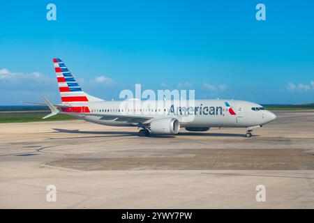 American Airlines Boeing 737-8 MAX N308TB am Curacao Hato International Airport (CUR), Stadt Willemstad, Curacao. Stockfoto