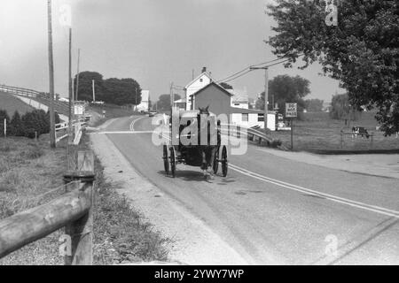 Pferdewagen auf einer Landstraße in Pennsylvania, USA, ca. 1986 Stockfoto