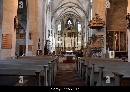 18.10.2022 Quedlinburg Deutschland/ Sachsen Anhalt/ Landkreis Harz/ Stadt Quedlinburg/ UNESCO Weltkulturerbe/ Innenstadt/ Altstadt/ Kornmarkt/ Marktkirche St. Benedikti/Innenansicht/ *** 18 10 2022 Quedlinburg Deutschland Sachsen Kreis Harz Stadt Quedlinburg UNESCO Weltkulturerbe Altstadt Maismarkt Kirche St. Benedikti Innenansicht Stockfoto