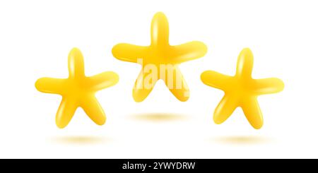 Vektorsymbol mit gelben Sternen im realistischen 3D-Stil. Erfolge bei Spielen oder Kundenbewertungen der Website. Vektorillustration von Sternen in Kawa Stock Vektor