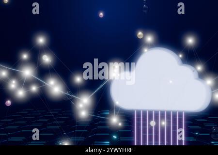 Abstrakte Cloud mit Drähten und digitalem Netzwerk. 3D-Rendering Stockfoto
