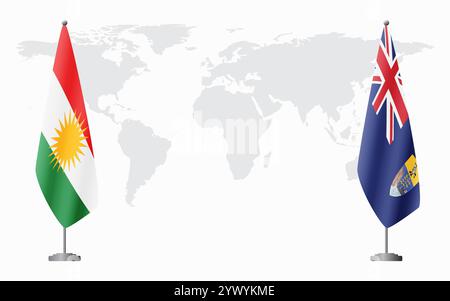 Kurdistan und Heilige Helena Flaggen für offizielle Treffen vor dem Hintergrund der Weltkarte. Stock Vektor