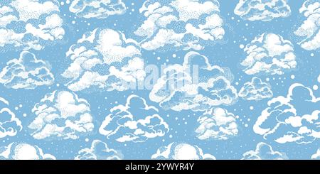 Wolken nahtloser Hintergrund. Handgezeichnet. Nicht AI, Vektorillustration Stock Vektor